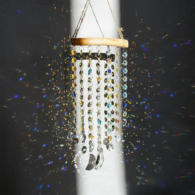 Crystal Moon Star Prism Suncatcher Rainbow Maker Pendant Window Garden Hanging Decoration Ornament Crystal Wind Chimes by GreenHaven Gardens