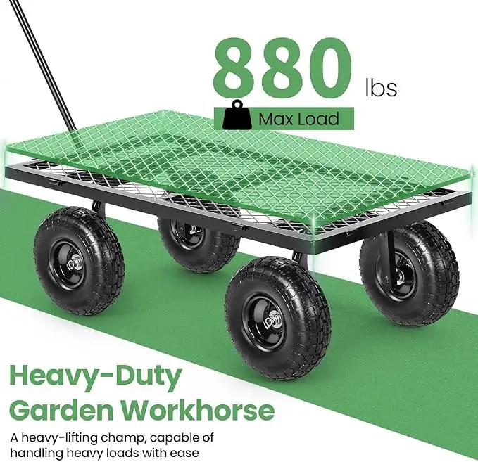 Homdox MAX 880LB Garden Cart, Heavy Duty Garden Wagon, Mesh Foldable Garden Cart, Pullable Gardens Wagon with 180° Rotating Handle, Collapsible Garden Carts for Yard Beach Farm, Black with Bag by GreenHaven Gardens