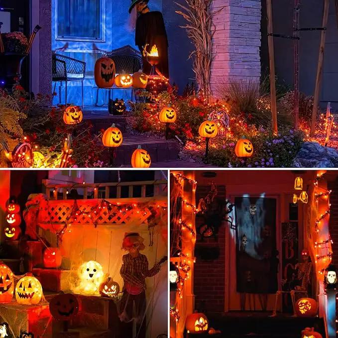Orange Halloween Lights, 2 Pack Each 75.5Ft 200 LED Orange String Lights Outdoor, 8 Modes Solar Orange Lights for Thanksgiving Yard Tree Fall Christmas Halloween Decoration by GreenHaven Gardens