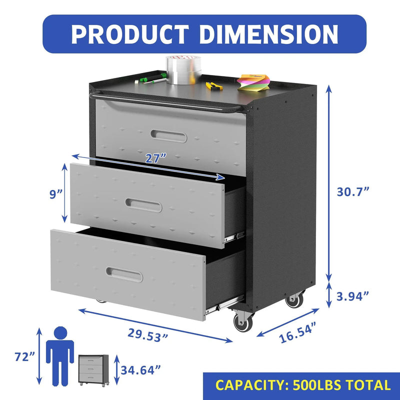 Heavy Duty Metal Storage Cabinet With Wheels 3 Drawer Tool Cabinet For Garage, Office, And Home Organizer Solutions by HouseOfZazla