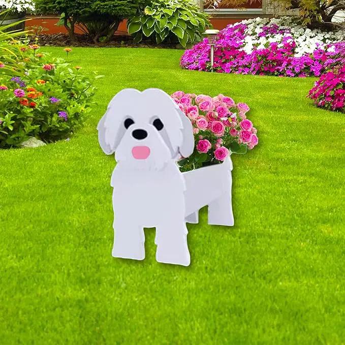 Shih Tzu White Dog Planter Plant Pots,Cute Garden Dog Flower Planter,Dog Planters Birthday Gifts for Women,Office,Indoor/Outdoor Decor（9.45 * 8.98 * 13.5in） by GreenHaven Gardens