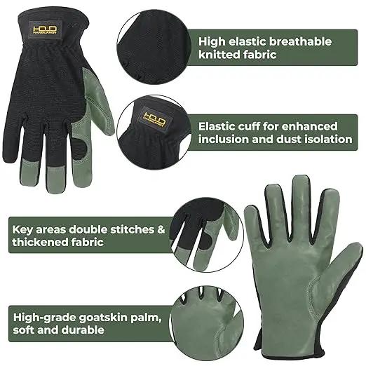 HLDD HANDLANDY Leather Gardening Gloves for Men, Utility Work Gloves for Gardening, Yardwork, Construction, Mechanics with Reinforced Palm, Green S by GreenHaven Gardens