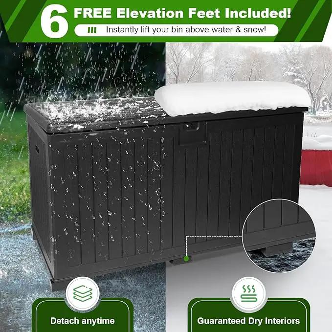 270 Gallon Outdoor Storage Box Waterproof, Extra Large Plastic Outside Deck Box Weatherproof, Resin Patio Storage Bin with Lock and Lids for Pool Equipment and Cushion, Black by GreenHaven Gardens