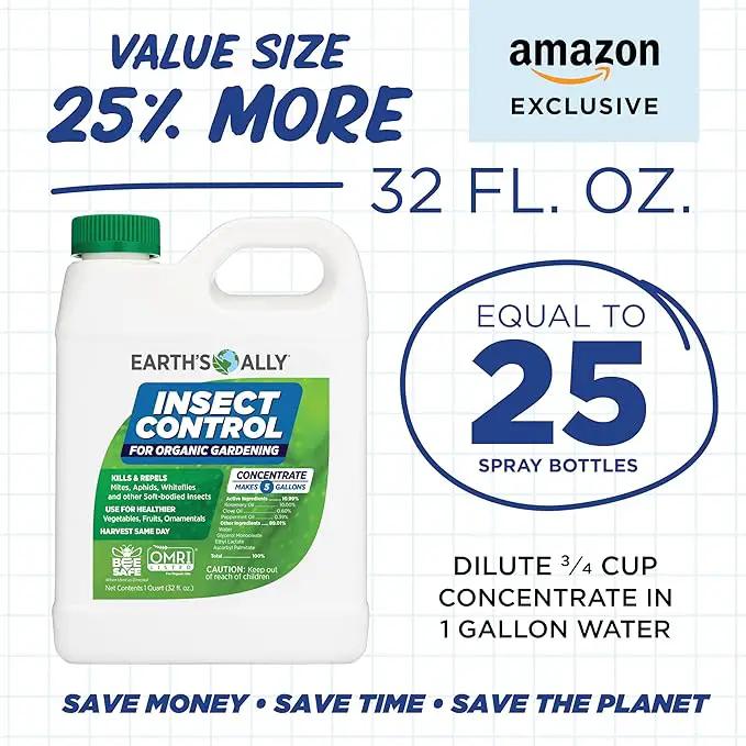 Earth's Ally Insect Control Concentrate for Plants 32 oz | Safe Outdoor & Indoor Plant Insecticide, Spider Mite, Aphid & Mealybug Killer - for Organic Garden & Household Plants by GreenHaven Gardens