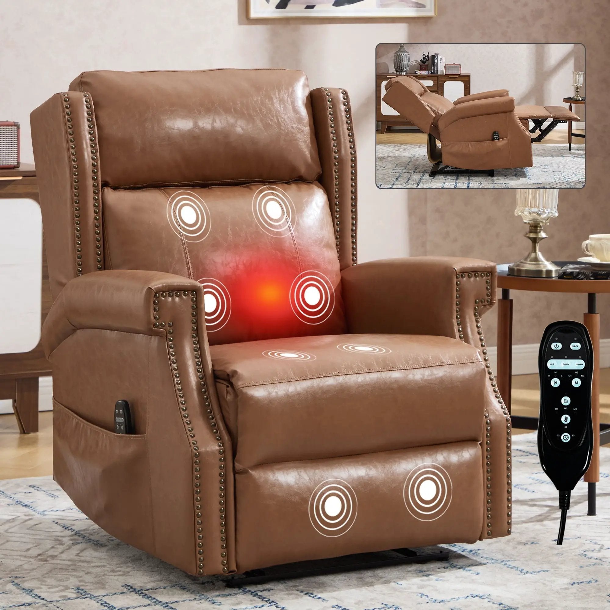 Manual Recliner Chair With Heavy Duty Motion Mechanism, 8 Vibrating Nodes And 3 Massage Modes For Living Room by HouseOfZazla