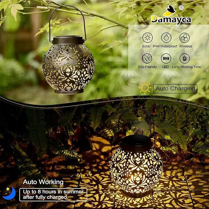 Set of 2 Solar Lantern Outdoor Hanging Decorative Lights for Garden Patio Porch Decorations. (Black) by GreenHaven Gardens