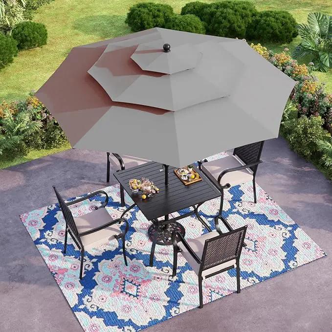 GREEN PARTY 10ft Outdoor Patio Umbrella, Auto-Tilt Market Table Umbrellas with Crank, 8 Sturdy Ribs & 1.5" Pole UV Protection for Garden Deck Backyard Pool by GreenHaven Gardens