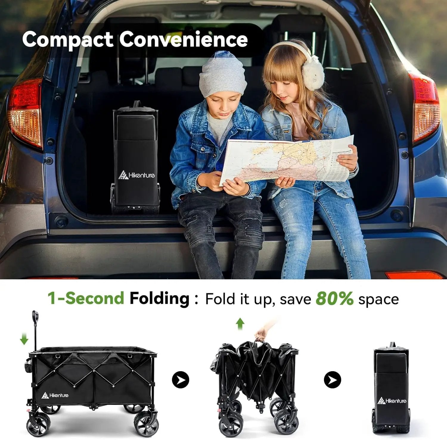 Hikenture Collapsible Wagon Cart, 330lbs Capacity Beach Wagons with Big Wheels for Sand, Heavy Duty Foldable Cart with Brakes, Portable Utility Folding Garden Cart for Outdoor by GreenHaven Gardens