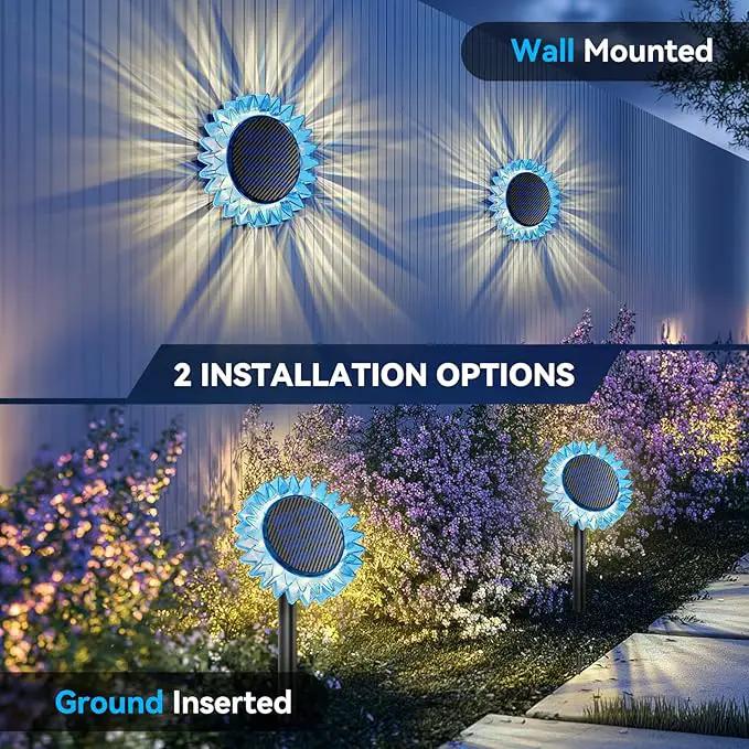 Solar Garden Lights - Upgraded Solar Sunflower Light, Ground/Wall 2 In 1, Solar Outdoor Lights Waterproof IP67,Garden Yard Patio Backyard Pathway Landscape Fence Wall Decoration, Warm White(4 Pack) by GreenHaven Gardens