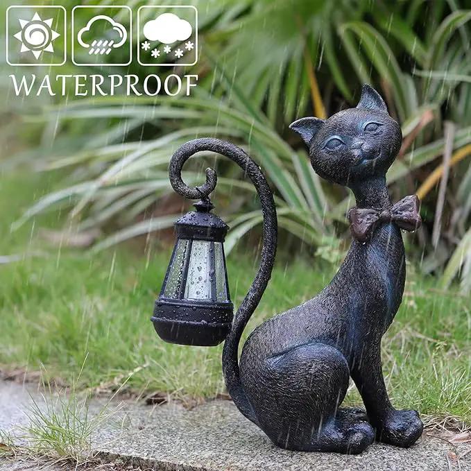 Whimsical Outdoor Cat Statues with Solar Garden Lantern:Cat Garden Statues for Outside Decor Clearance,Outdoor Figurine for Yard Art Lawn Ornaments Patio Balcony Home House - Valentines Birthday Gifts by GreenHaven Gardens