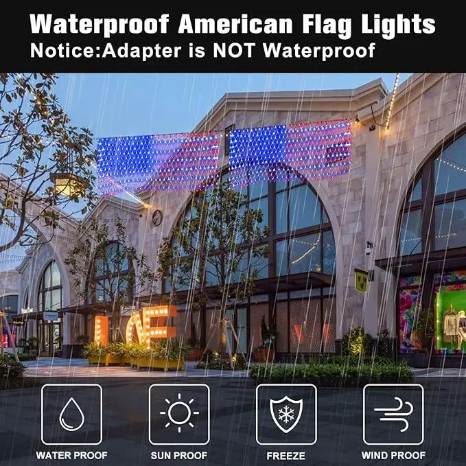 MUYUN American Flag Lights Solar Powered&Plug-in, 420LED Flag Net Light with Remote, 8 Modes Fairy String Light for Christmas Decorations Party Home Decor July 4th Independence Day by GreenHaven Gardens