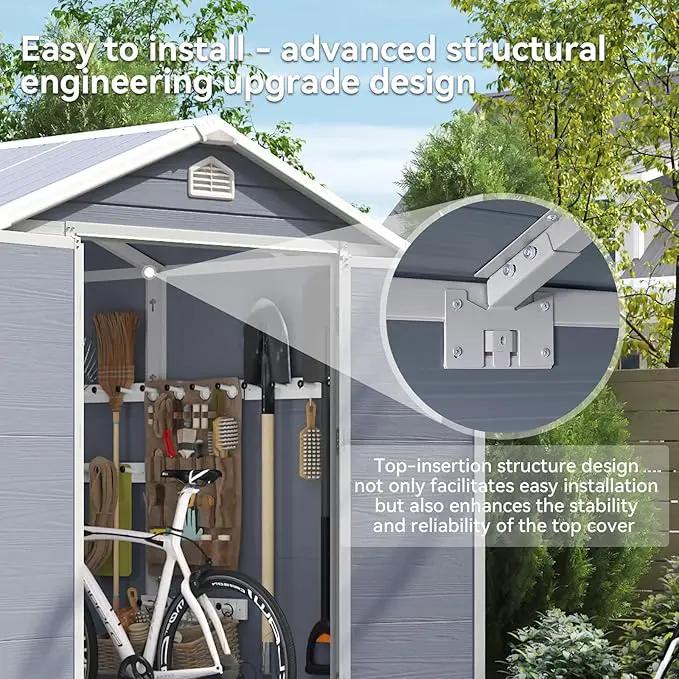 Aoxun 6X8 FT Resin Outdoor Storage Shed with Floor, Plastic Garden Shed with Lockable Door and Window, Tools House to Store Patio Furniture, Bike Accessories, Garbage Can and Lawn Mower - Grey by GreenHaven Gardens