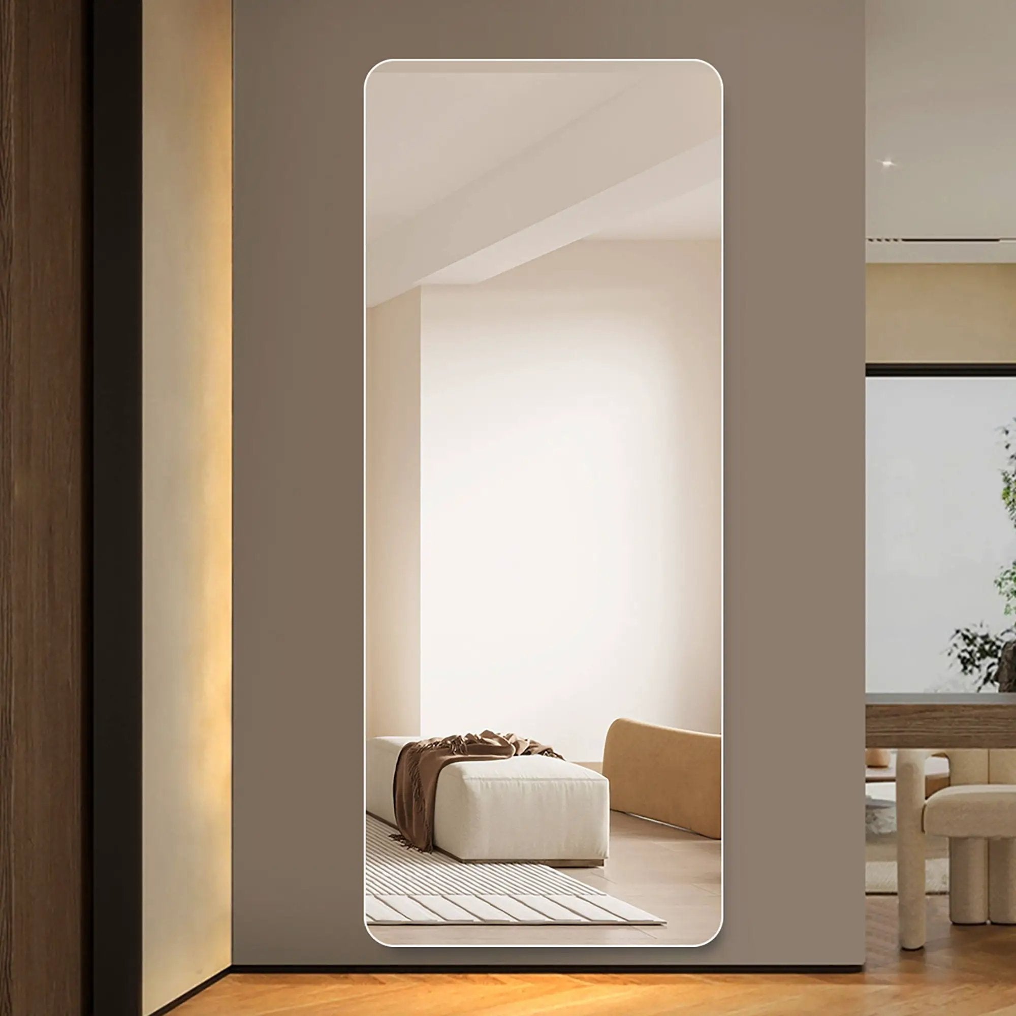 Full Body Round Corner Mirror For Living Room Bedroom Cloakroom High Quality 5Mm Explosion Proof Glass - Silver / Clear by HouseOfZazla