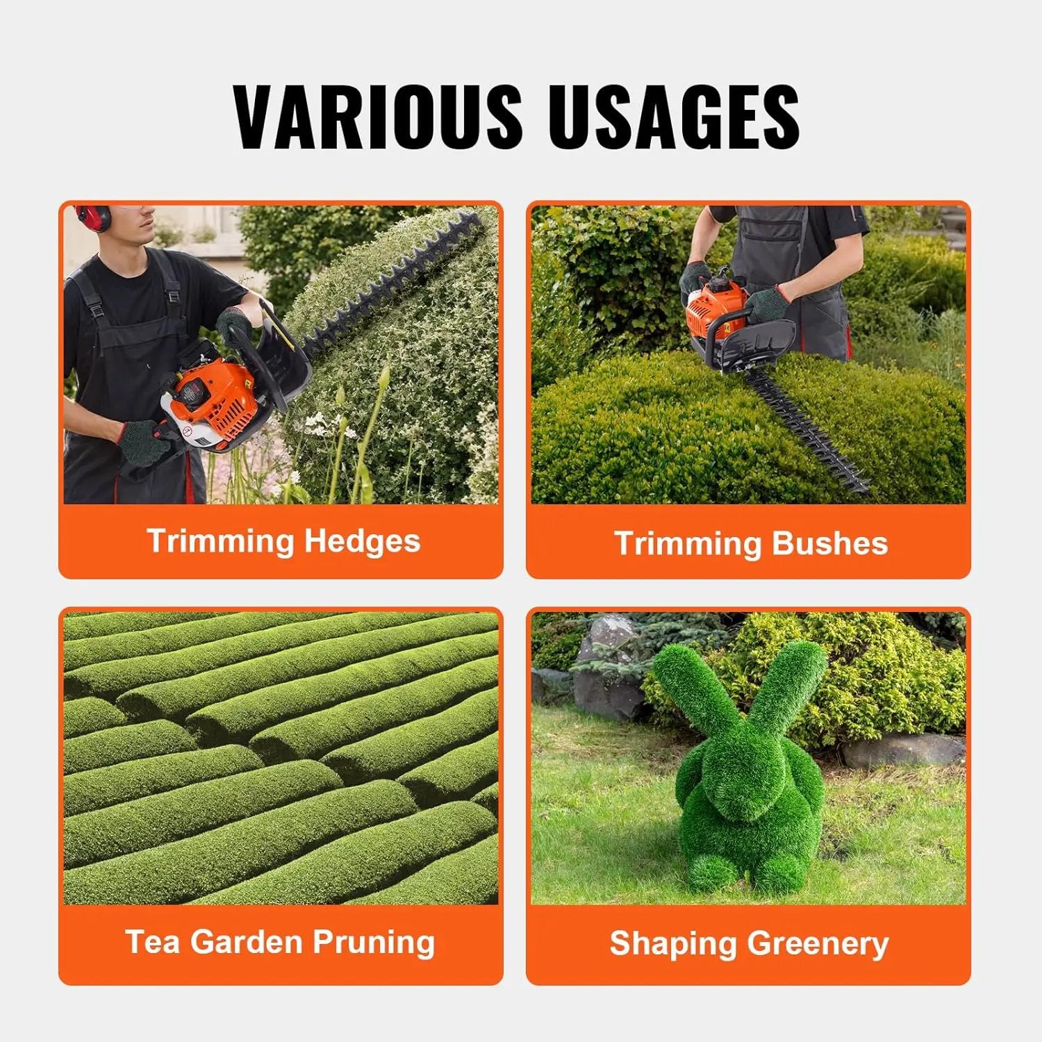 VEVOR Gas Hedge Trimmer 2 Cycle, 23.2-Inch 26cc Dual Sided Blade, Handheld, Lightweight, EPA, CE, EMC Certified, Ideal for Trimming Shrubs and Bushes, Includes Blade Cover, Gloves and Ear Protectors by GreenHaven Gardens