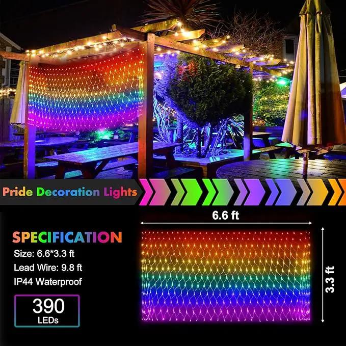 Pride Flag Outdoor Decorations, 6.6x3.3 FT LGBTQ Rainbow LED Net Lights, 390LED Waterproof Connectable Garden Lights for Pride Month, Room, Yard, Party, Office by GreenHaven Gardens