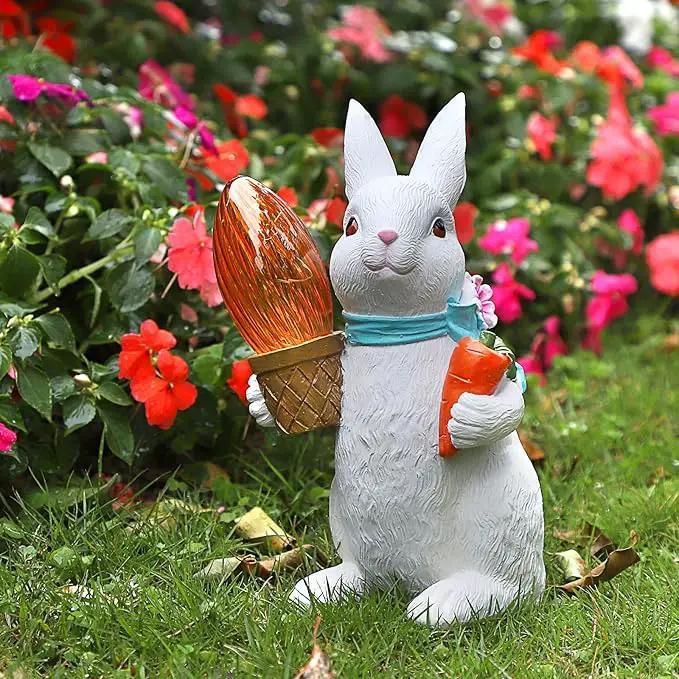 Garden Statues Rabbit with Solar Lights-Easter Bunny Outdoor Decor for Lawn,Balcony-Yard Garden&Patio Decor-Unique Gift for Mom Grandma,Unique Housewarming Gifts and Rabbit Yard Decoration by GreenHaven Gardens
