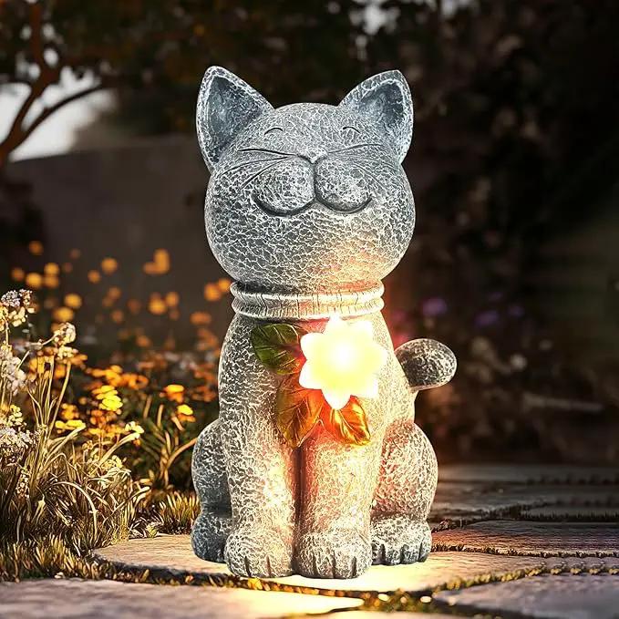 Solar Garden Statue Cat Figurine - Solar Cat Outdoor Statues, Waterproof Resin Cat Sculpture for Yard, Patio, Lawn, and Garden Decoration for Garden Mom Grandma by GreenHaven Gardens