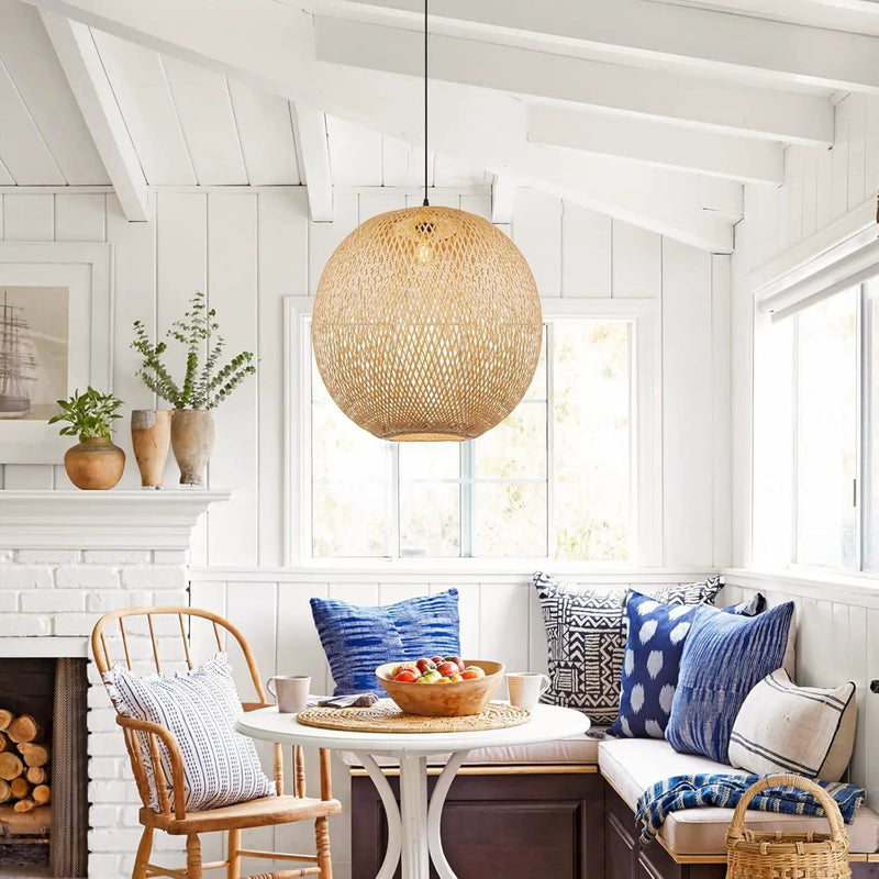 Arturesthome Round Bamboo Pendant Lights, Wicker Chandelier Hand-Woven Boho Basket Lampshade Hanging Ceiling Light for Kitchen Island Living Room by GreenHaven Gardens