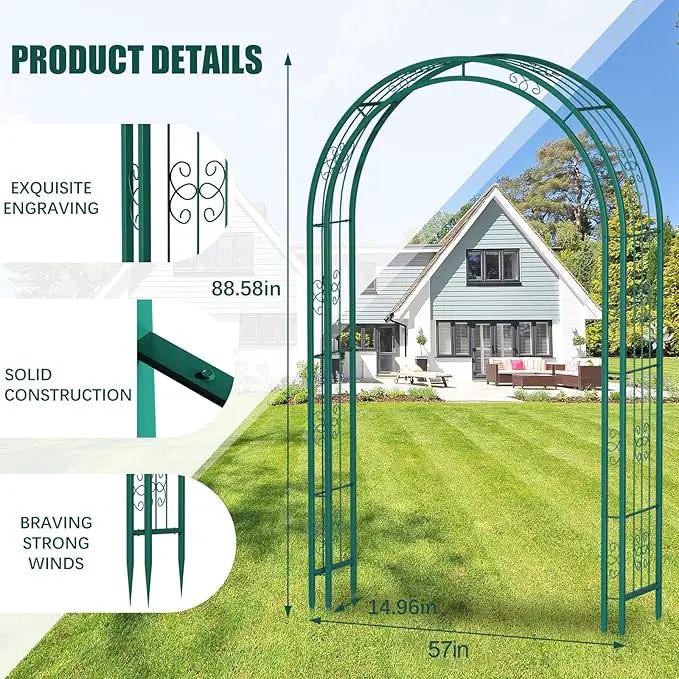 88in Steel Garden Arch Arbor Trellis for Climbing Plants Outdoor,Yard,Wide Sturdy Durable Garden Arch for Lawn,7.3ft Climbing Plants Decorative Wire Lattice,Outdoor Wedding Arch(Green) by GreenHaven Gardens