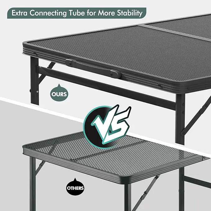 VILLEY Grill Table, 3ft Folding Camping Table with Aluminum Adjustable Legs, Portable Lightweight Camp Table for Beach Picnics and Outdoor Cooking by GreenHaven Gardens