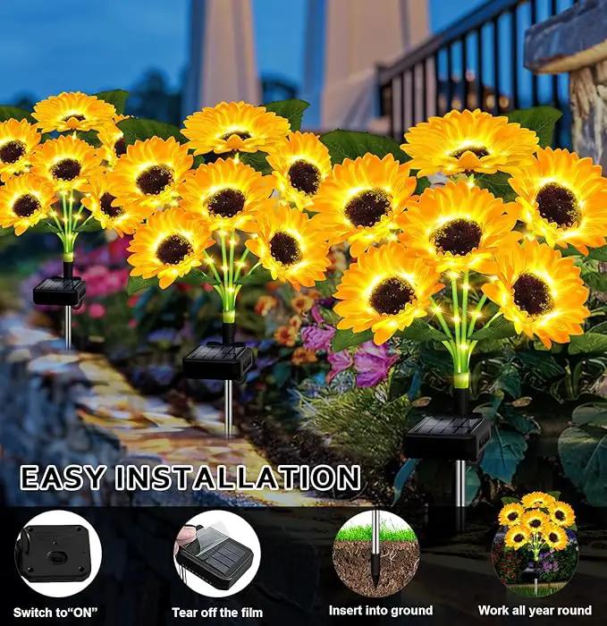 Solar Lights Outdoor Garden Decor,4 Pack with 24 Sunflower Lights,Solar Flowers Lights Waterproof,Sunflowers Gifts for Mom Women Grandma Birthday,Decorative Stakes Lights for Yard Patio Lawn by GreenHaven Gardens