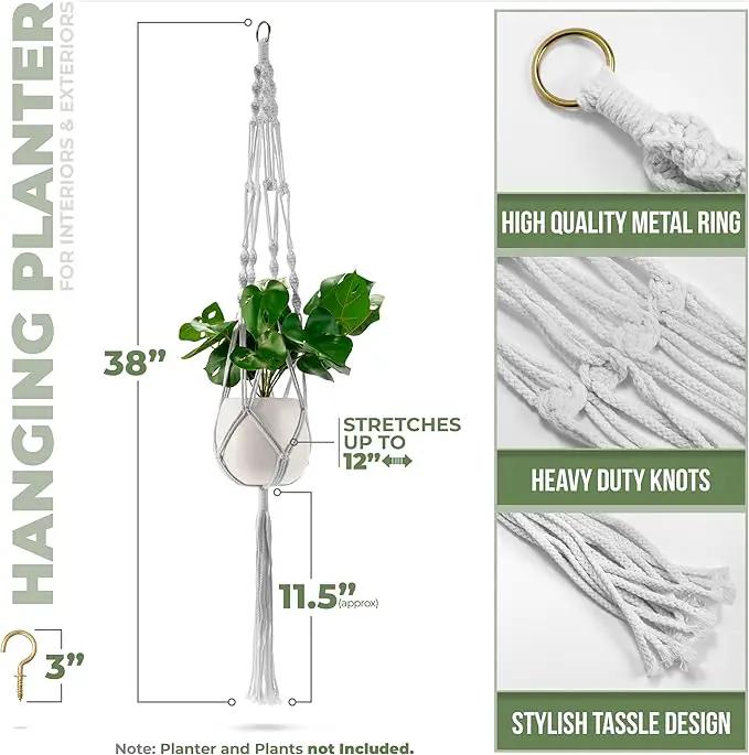 Sorbus Macrame Plant Hanger (6 Pack) Indoor Outdoor Hanging Plant Pots Cotton Rope, Elegant for Home, Patio, Garden (White) by GreenHaven Gardens
