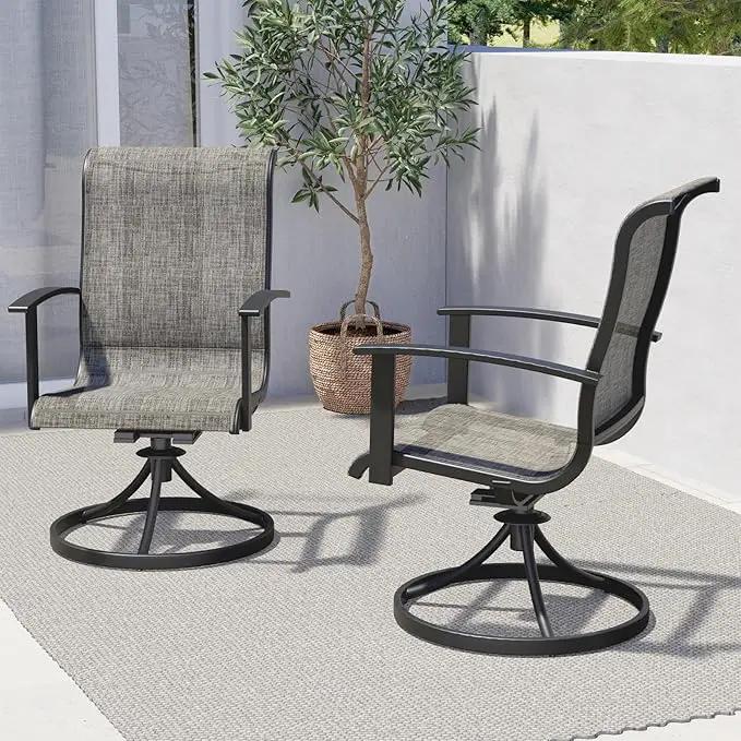 Grand Patio Outdoor Swivel Dining Chairs Set of 2, 360 Degree Mesh Sling Rocker Sets for Deck, Garden Backyard, Mixed Coffee by GreenHaven Gardens