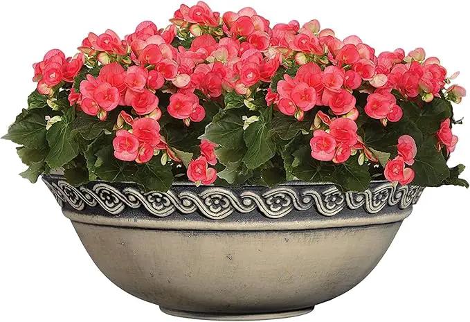 Classic Home and Garden Corinthian Resin Flower Pot Planter Bowl, Gray, 12" by GreenHaven Gardens