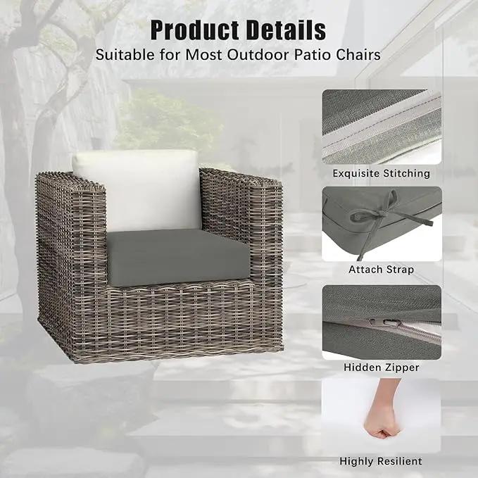 Favoyard Outdoor Chair Cushion 24 x 24 x 4 Inch Rainproof & 3-Year Fade Resistant Patio Furniture Cushions with Removable Cover and Adjustable Ties for Garden Sofa Couch Pads Set of 2, Dark Gray by GreenHaven Gardens