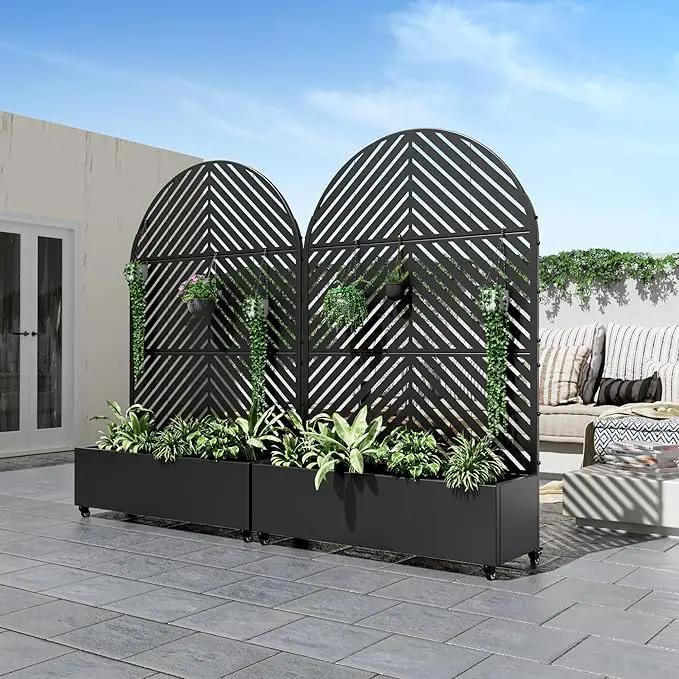 Casaphoria Metal Raised Garden Bed with Trellis and Wheels, 72"x47"x16" Arched Planter Box for Climbing Plants, Vegetables & Vines, Features Drainage Holes and Privacy Screen (Black-Parallel) by GreenHaven Gardens