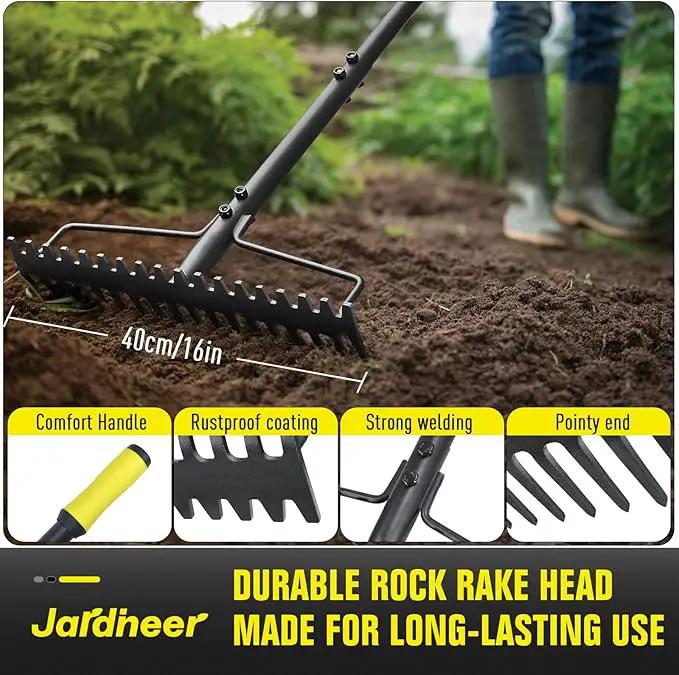Jardineer Bow Rake Heavy Duty, Long Handle Metal Rakes for Gravel, Rocks, Lawns Leaves, Soil Leveling, Landscaping, Garden Rake with 18 Steel Tines (59 Inches) by GreenHaven Gardens
