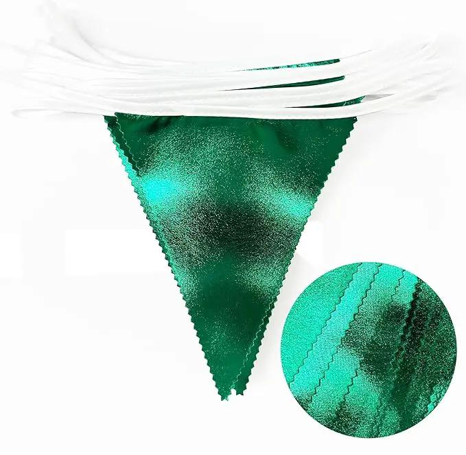 Green Party Decorations Triangle Pennant Banner Flag Dark Green Metallic Fabric Bunting Garland for Graduation Wedding Bridal Shower Birthday Baby Shower Holiday Retirement Game Party Supplies by GreenHaven Gardens