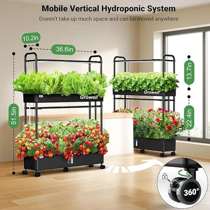 Growell Large Hydroponics Growing System Kit, 60 Pods Vertical Hydroponic Garden with 2 Light Modes Grow Light, Auto Circulating Water System, 32L Indoor Gardening System for Herb Vegetable Fruit by GreenHaven Gardens
