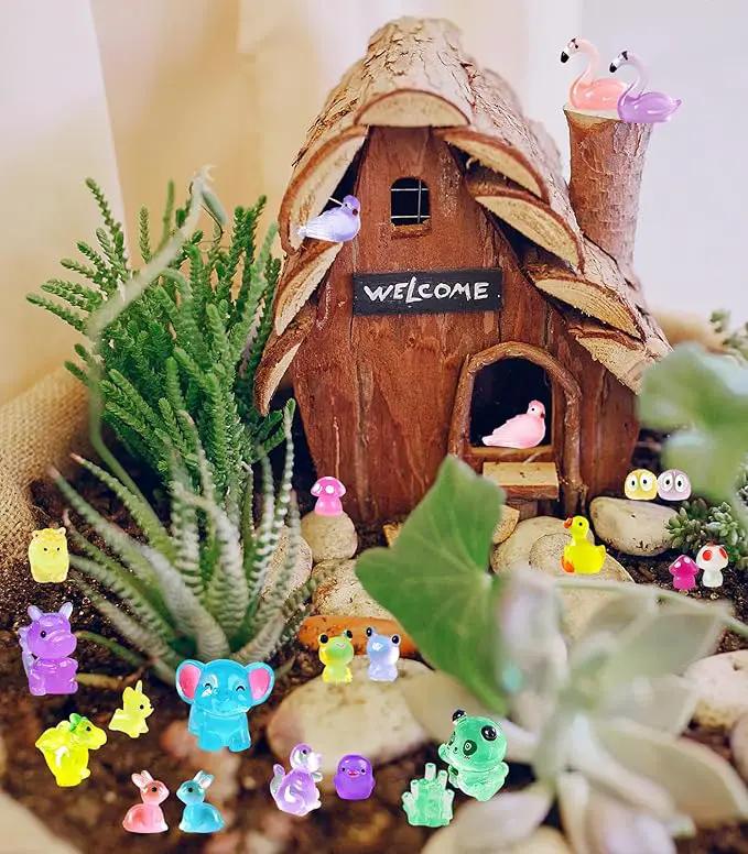 120 Pack Various Luminous Mini Resin Animals, Mini Ducks Dinosaurs Tiny Frogs Pandas Small Mushroom Miniature Figurines Glow in The Dark for DIY Garden Micro Landscape Aquarium Potted Decor by GreenHaven Gardens