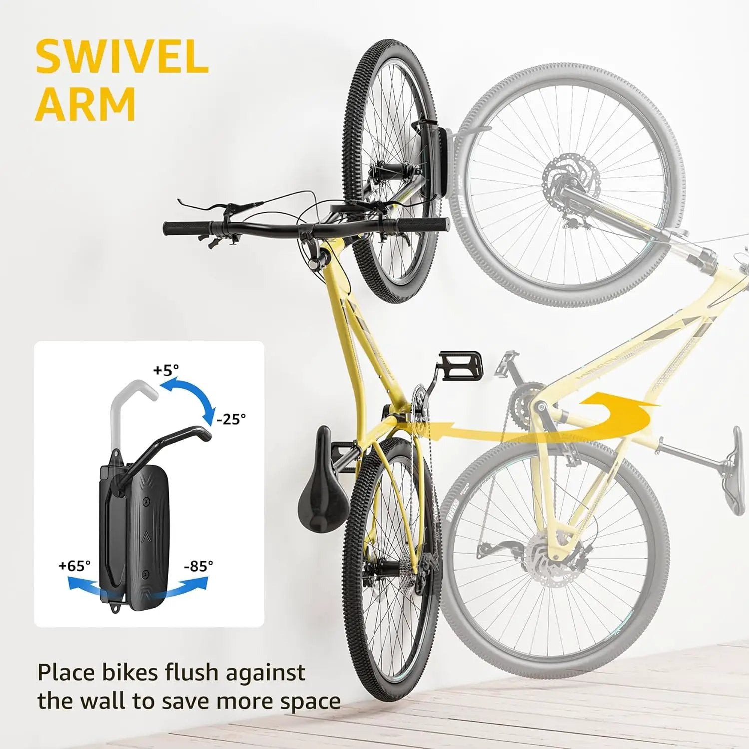 monTEK Swivel Bike Wall Mount, Bike Hangers for Garage, Space-Saving Vertical Bike Rack, Sturdy Bike Storage Rack Holds Up to 66lbs, Easy to Install, 4 Pack by GreenHaven Gardens