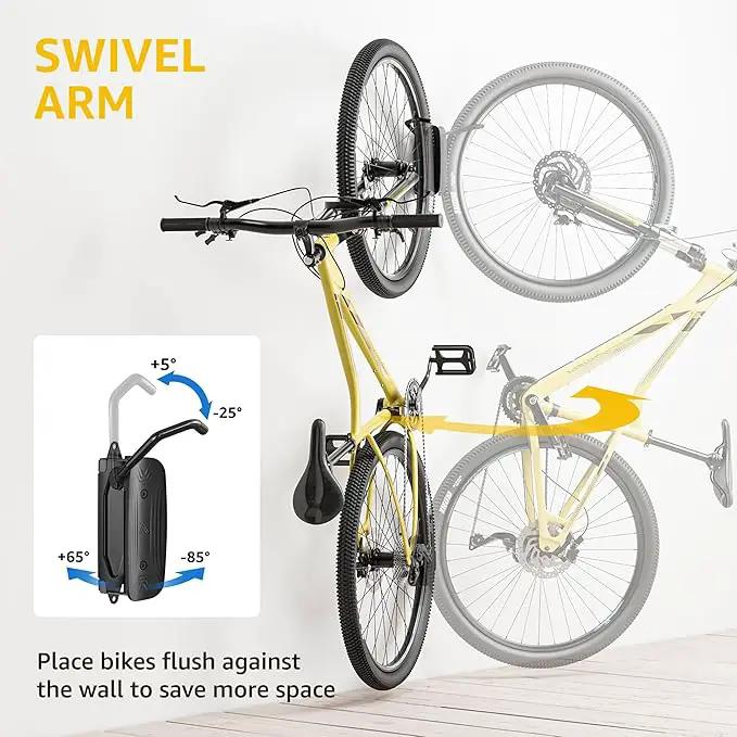 monTEK Swivel Bike Wall Mount, Bike Hangers for Garage, Space-Saving Vertical Bike Rack, Sturdy Bike Storage Rack Holds Up to 66lbs, Easy to Install, Black by GreenHaven Gardens