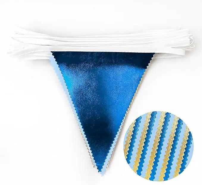 Gold Blue Party Decoration Gradient Blue and Gold Triangle Pennant Banner Flag Metallic Fabric Bunting Garland for Nautical Ahoy Achor Birthday Graduation Retirement Wedding Baby Shower Party Supplies by GreenHaven Gardens