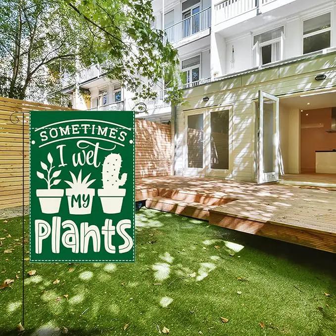 Cute Funny Garden Flag Sometimes I Wet My Plant Lover Gift Outdoor Decorations Small Double Sided Burlap art Stained Glass Style Garden Flags 12 x 18 Inch for Outside by GreenHaven Gardens