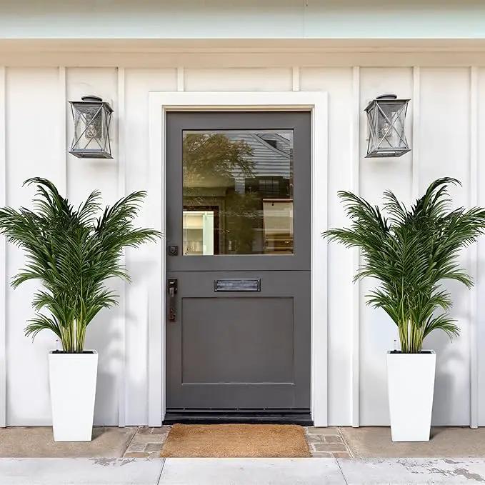 16" Tall Planters Set of 2, Outdoor＆Indoor Black Planter Pots, High Front Porch Planter Pots with Drainage Holes＆Water Level Monitor＆Inner Bucket, Automatic Watering,White by GreenHaven Gardens