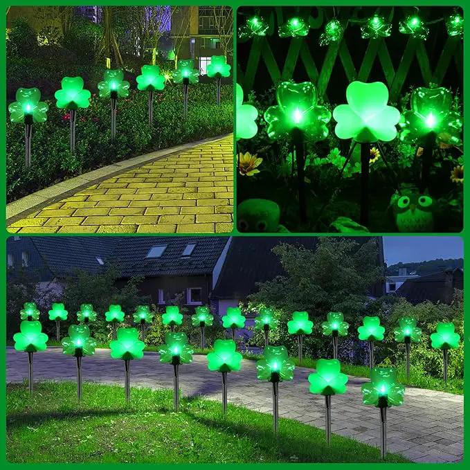 2*4 Pack LED St. Patricks Shamrock Pathway Lights for St. Patricks Day Decorations, Green Lucky Clover Pathway Stake Lights Outdoor Waterproof, UL Certified for Lawn Yard Walkway Irish Decor, Plug In by GreenHaven Gardens