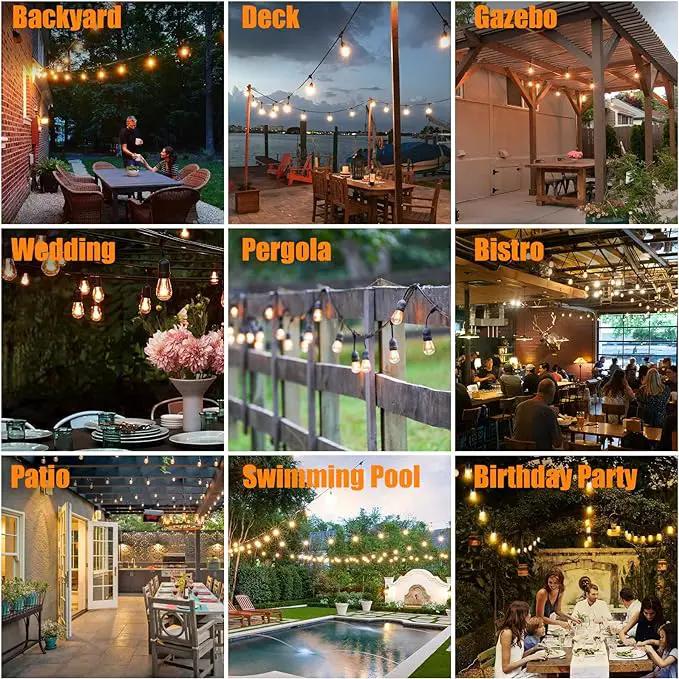 Achin Outdoor String Lights 96FT(48FT*2) Waterproof IP65 LED Patio Lights with 30+2 S14 Edison Bulbs Warm 2200K Hanging Lights Outside Shatterproof String Lights for Outside Bistro, Market, Yard by GreenHaven Gardens
