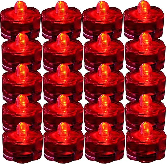 Bright LED Floral Tea Light Submersible Lights for Party Wedding (Red, 20 Pack) by GreenHaven Gardens