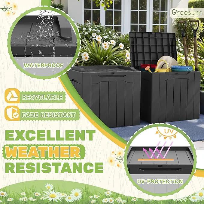 Greesum 31 Gallon Deck Box for Outside, All Weather Outdoor Storage Boxes for Patio Furniture Set, Package Delivery Box,Garden Tools, Gray(Set of 2) by GreenHaven Gardens