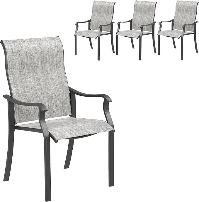 UDPATIO Outdoor Dining Chairs Set of 4, High Back Wide Seat Patio Furniture Chairs with All Weather Breathable Textilene, for Lawn Garden Backyard, Grey White by GreenHaven Gardens