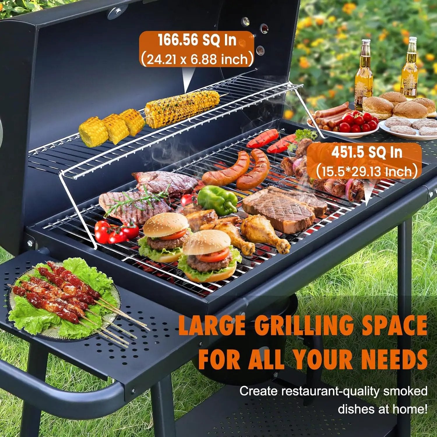 Realcook BBQ Barrel Charcoal Grill: Spacious Premium Outdoor Barbecue Grills with Side Tables - Perfect for Outdoor Cooking Backyard Grilling Patio Tailgating Camping Picnic and Party by GreenHaven Gardens