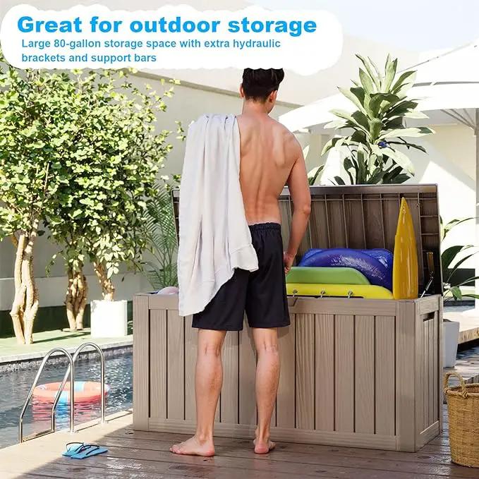 80 Gallon Outdoor Deck Box,Storage Lockable Waterproof Patio Furniture,Garden Tools,Cushions,Pool Accessories Outside Storage Resin Box(Gery) by GreenHaven Gardens