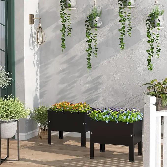 aboxoo 2 Packs 14 Inch Small Planter Raised Garden Bed with Legs,Outdoor Metal Planter Box for Patio,Elevated Garden Bed for Vegetables Flower Herb(Black) by GreenHaven Gardens
