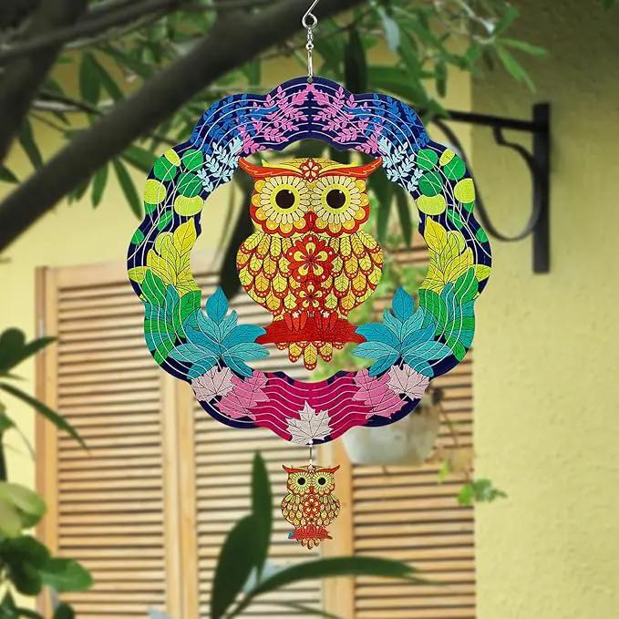 TUOKING Owl Wind Spinners Outdoor Metal 3D Hanging Art Wind Spinner 12 Inch Stainless Steel for Yard and Garden Decoration Worth Gift for Women by GreenHaven Gardens