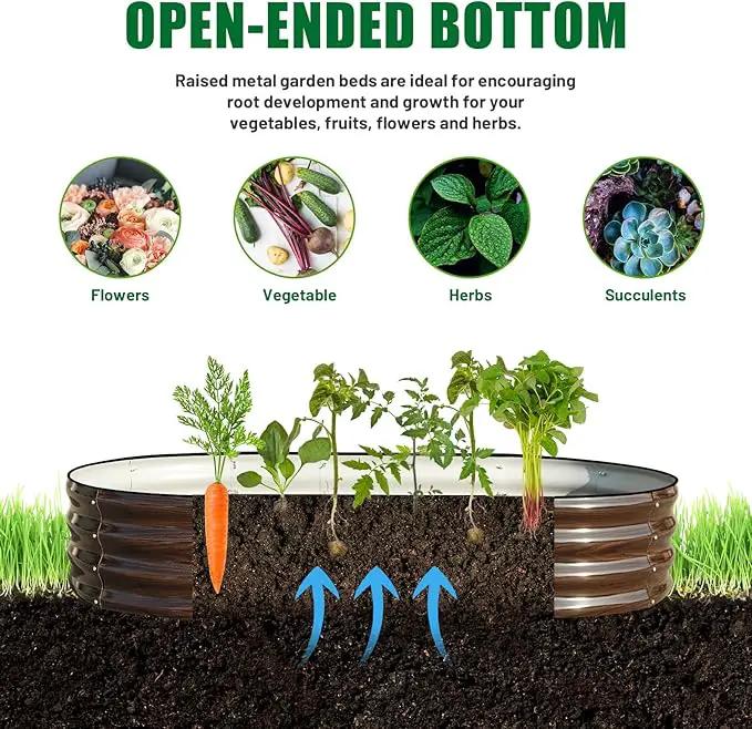 SnugNiture 2 Pcs 6x3x1ft Raised Garden Bed Kit, Outdoor Oval Metal Garden Planter, Ground Planter Box for Gardening Vegetables Flowers, Brown by GreenHaven Gardens