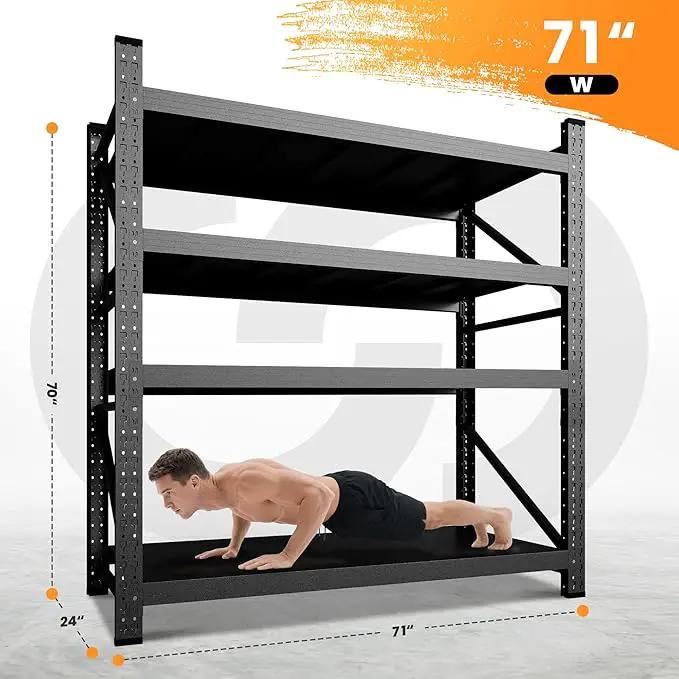 71” W Storage Shelves Heavy Duty, 5000LBS Metal Garage Shelving Units, 4 Tier Storage rack shelf, Steel Industrial Shelving , Adjustable Standing Shelf for Basement/Warehouse 71"W x 24"D x 70"H, Black by GreenHaven Gardens